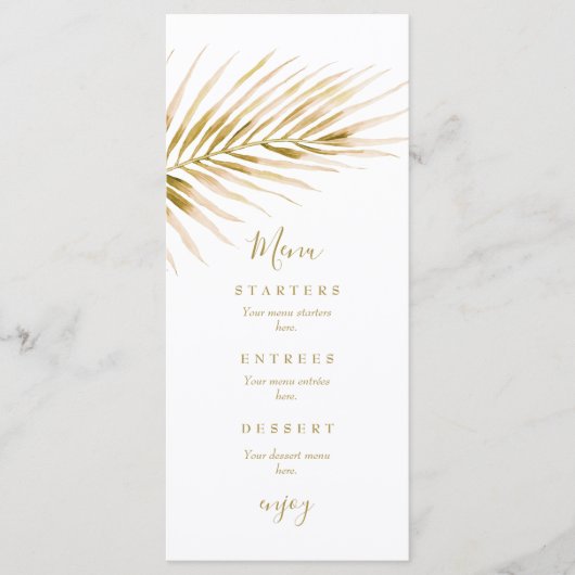 Tropische goudpalmbruiloft menu (Voorkant)