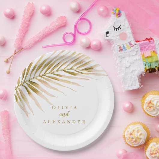 Tropische goudpalmbruiloft papieren bordje (Feest)