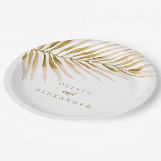 Tropische goudpalmbruiloft papieren bordje (Gekanteld)