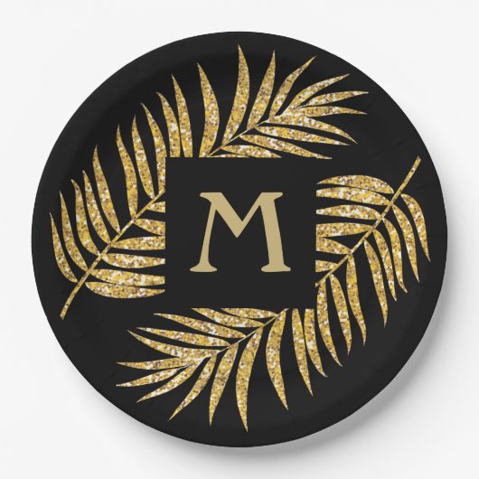 Tropische goudpalmhulzen aan zwarte zijden papieren bordje (Voorkant)