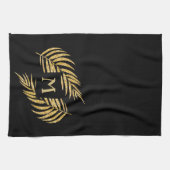 Tropische goudpalmhulzen aan zwarte zijden theedoek (Horizontaal)