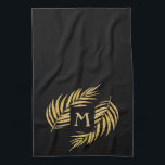 Tropische goudpalmhulzen aan zwarte zijden theedoek<br><div class="desc">Stijlvolle faux goudglitter tropische palmschijfjes op een zwart met een goudmonogram initiaal zijn te vinden op deze handdoek. Voegt een mooie aanraking toe aan uw thuisdecor,  feestje of geef als huisopwarming,  gastvrouw of kerstcadeau. COÖRDINERENDE items in onze winkel —> http://bit.ly/2JTL3xH <—</div>