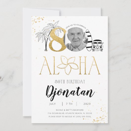 Tropische gouduitnodiging op 80ste verjaardag met kaart (Voorkant)