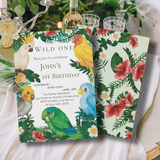 Tropische graan Exotic Parrots Wild 1 verjaardag Kaart