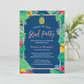 Tropische GraduPartij Navy Blue Gold Pineappel Kaart (Staand voorkant)