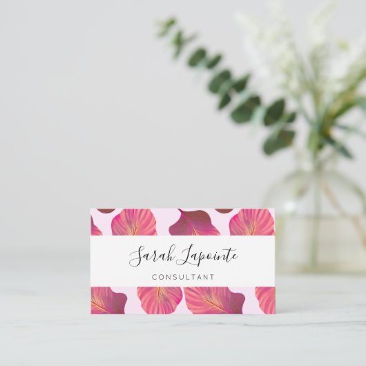 Tropische grafische bladeren in roze patroon visitekaartje (Staand voorkant)