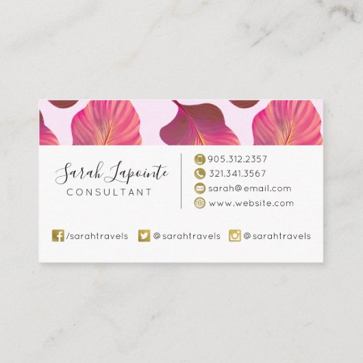 Tropische grafische bladeren in roze patroon visitekaartje (Achterkant)