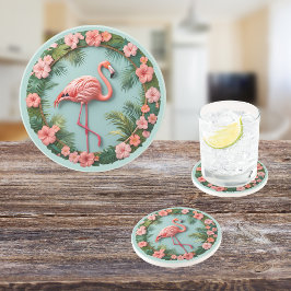 Tropische Gratie Balancerende Flamingo Ronde Zands Zandsteen Onderzetter