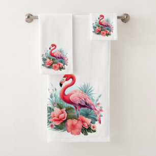 Tropische Gratie: Flamingo in Bloei Bad Handdoek