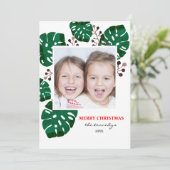 Tropische Green Foliage Kerstfeestdag Foto Feestdagenkaart (Staand voorkant)