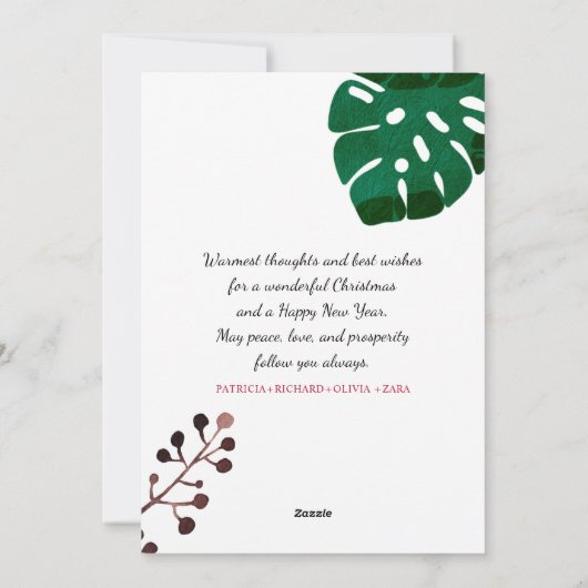 Tropische Green Foliage Kerstfeestdag Foto Feestdagenkaart (Achterkant)