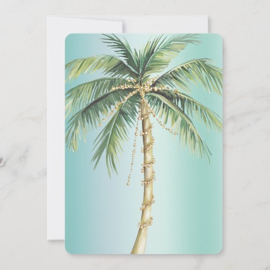 Tropische Green Glam Gold Glitzy Palm Tree Wedding Kaart (Achterkant)