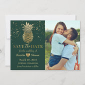Tropische Green Gold Pineapple Foto Save The Date (Voorkant)