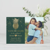 Tropische Green Gold Pineapple Foto Save The Date (Staand voorkant)