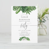 Tropische Greenery 50th Birthday Party Invitation Kaart (Staand voorkant)