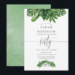 Tropische Greenery 50th Birthday Party Invitation Kaart<br><div class="desc">De rendy groene en witte tropische bladeren van de waterverf en witte magnolias 50e verjaardag partijuitnodiging met handschrift typografie die om snel en gemakkelijk aan uw gebeurtenisspecificaties worden aangepast worden ontworpen.</div>