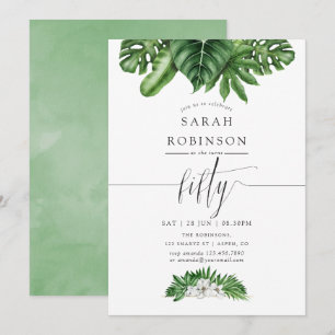 Tropische Greenery 50th Birthday Party Invitation Kaart