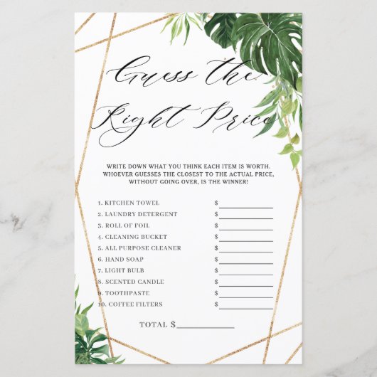 Tropische Greenery Bridal raad goed prijsspel (Voorkant)