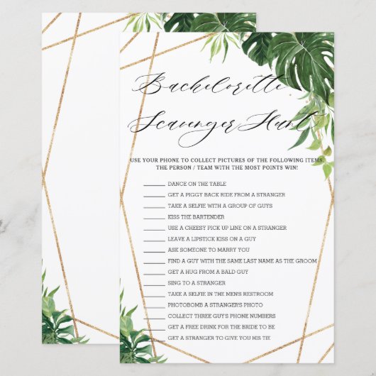 Tropische Greenery Bridal Scavenger Hunt Game (Voorkant / Achterkant)