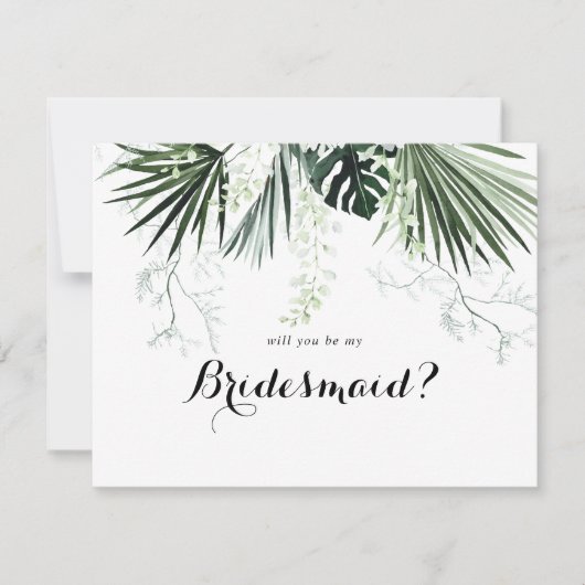 Tropische Greenery Bridesmaid-ontwerpkaart Notitiekaartje (Voorkant)