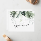 Tropische Greenery Bridesmaid-ontwerpkaart Notitiekaartje (Voorkant / Achterkant in situ)