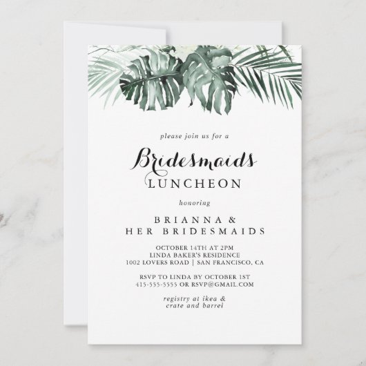 Tropische Greenery Bridesmaids Luncheon Shower Kaart (Voorkant)