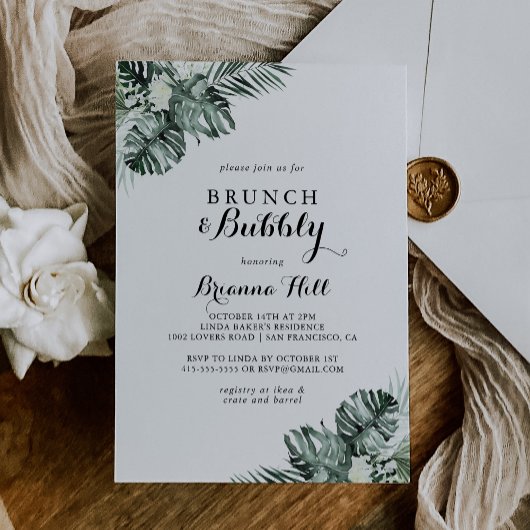 Tropische Greenery Brunch en Bubble Vrijgezellenfe Kaart