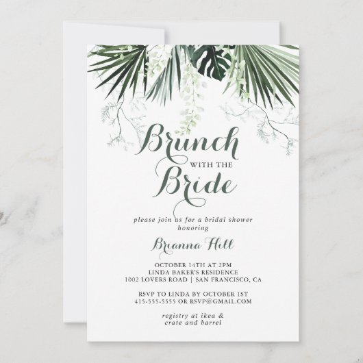 Tropische Greenery Brunch met bride Shower Kaart (Voorkant)