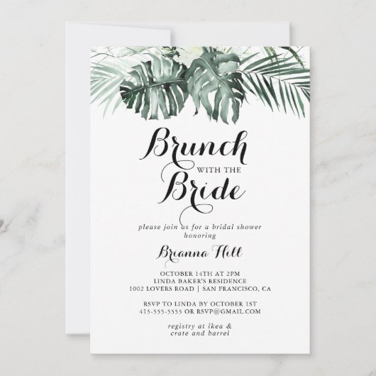 Tropische Greenery Brunch met bride Shower Kaart (Voorkant)