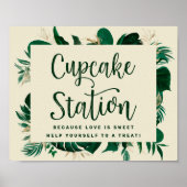 Tropische Greenery Cupcake Station Wedding Sign Poster (Voorkant)