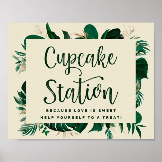 Tropische Greenery Cupcake Station Wedding Sign Poster (Voorkant)