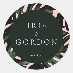 Tropische Greenery Destination Wedding Personalize Ronde Sticker