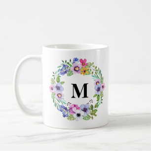 Tropische Greenery en Flowers Wreatmonogram gift Koffiemok