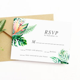 Tropische Greenery Flowers Wedding Response Card RSVP Kaartje