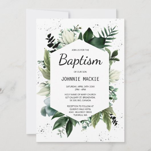 Tropische Greenery Framed Baptisme Kaart (Voorkant)