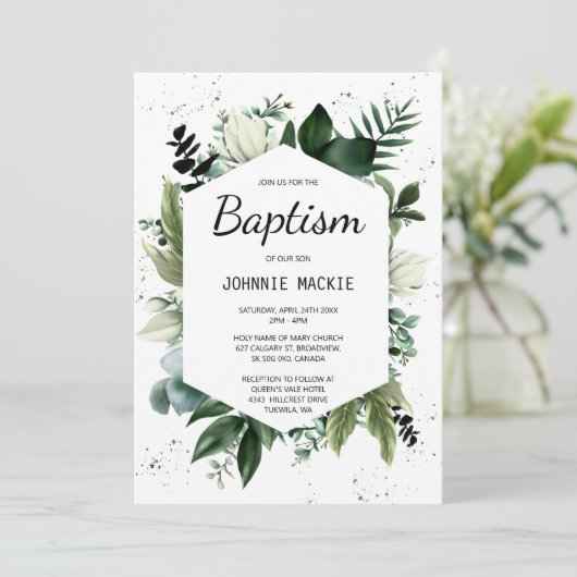 Tropische Greenery Framed Baptisme Kaart (Staand voorkant)