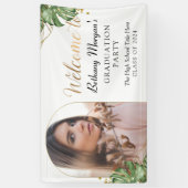 Tropische Greenery Gold Arch Foto Graduy Party Spandoek (Verticaal)