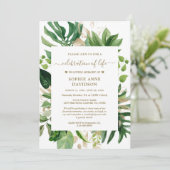 Tropische Greenery Gold Funeral Memorial Kaart (Staand voorkant)