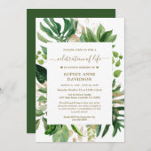 Tropische Greenery Gold Funeral Memorial Kaart (Voorkant / Achterkant)