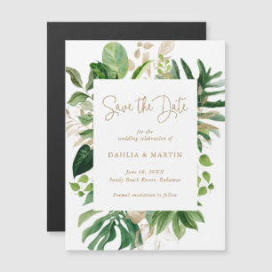 Tropische Greenery Gold Modern Save the Date Magnetische Uitnodiging