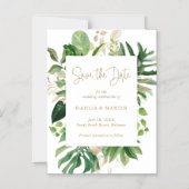 Tropische Greenery Gold Modern Save the Date Magnetische Uitnodiging (Voorkant)