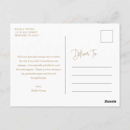 Tropische Greenery Gold Photo Afstuderen Hartelijk Briefkaart (Achterkant)