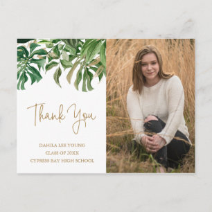 Tropische Greenery Gold Photo Afstuderen Hartelijk Briefkaart