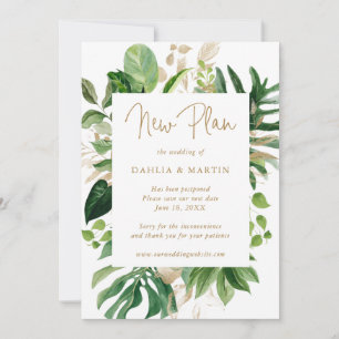 Tropische Greenery Gold Wedding-uitstel Aankondiging