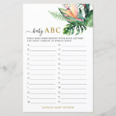 Tropische Greenery Shower Baby ABC-gamekaart (Voorkant)