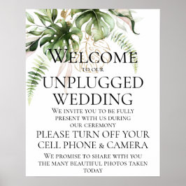 Tropische Greenery Unplugged Wedding Ceremony Poster