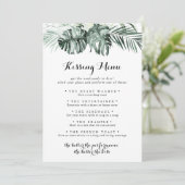 Tropische Greenery Wedding Kissing Menu Game Card (Staand voorkant)