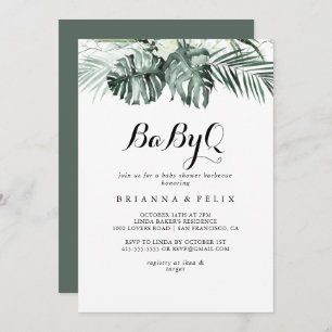 Tropische Greenery White BabyQ Baby shower Barbecu Kaart