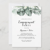Tropische Greenery White Floral Engagement Party Kaart (Voorkant)