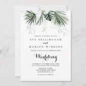Tropische Greenery White Front & Back Wedding Kaart (Voorkant)
